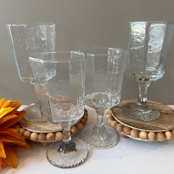 Libbey - Facets - Clear - Water Goblet - Set of 4 - 6 7/8" Tall - 12 oz.  Excellent Condition