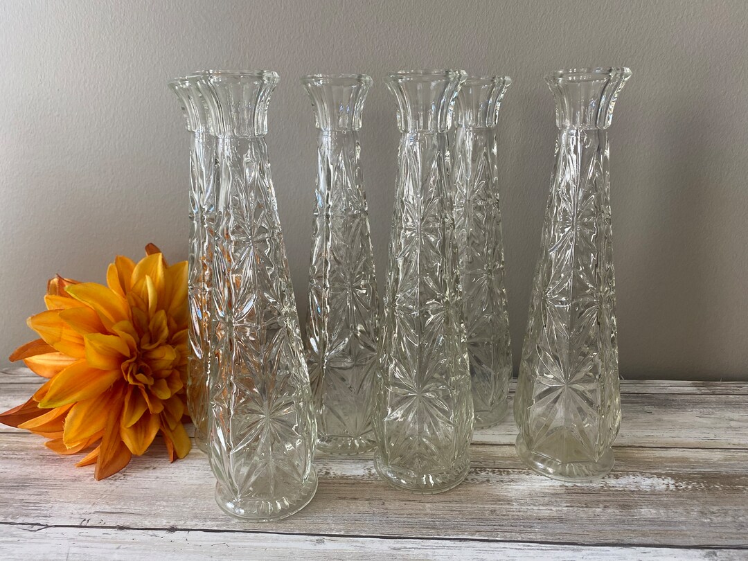 Starburst Clear Glass Bud Vases Set of 6 9 Tall Etsy