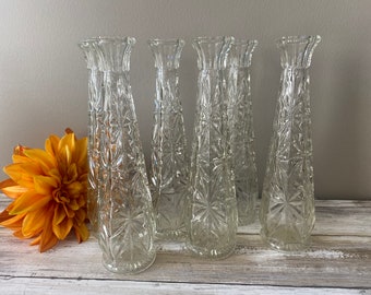Starburst - Clear Glass - Bud Vases - Set of 6 - 9" Tall