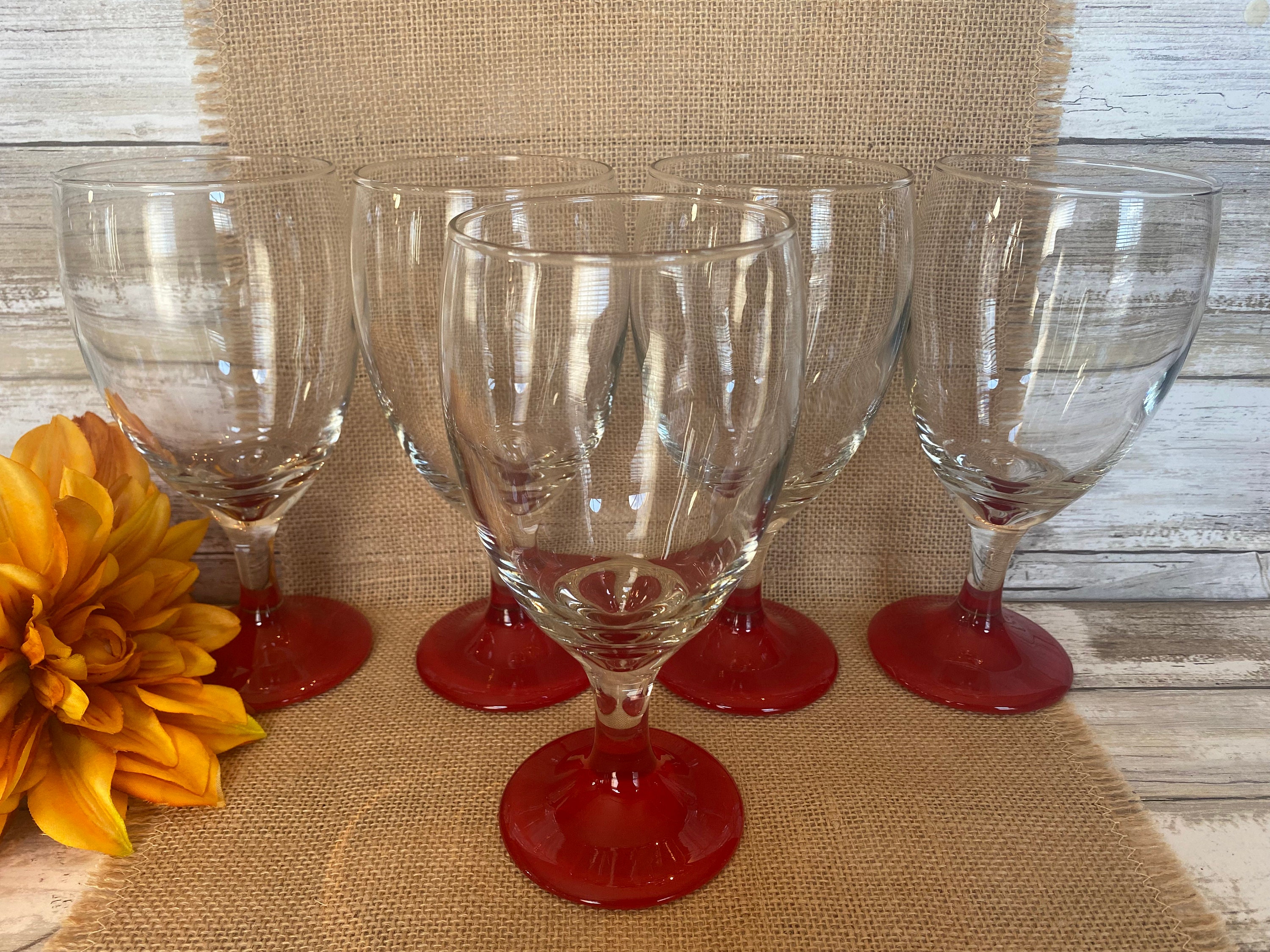 7-pc Red & Clear Water Glass Goblet Set by Zrike Vintage -  in