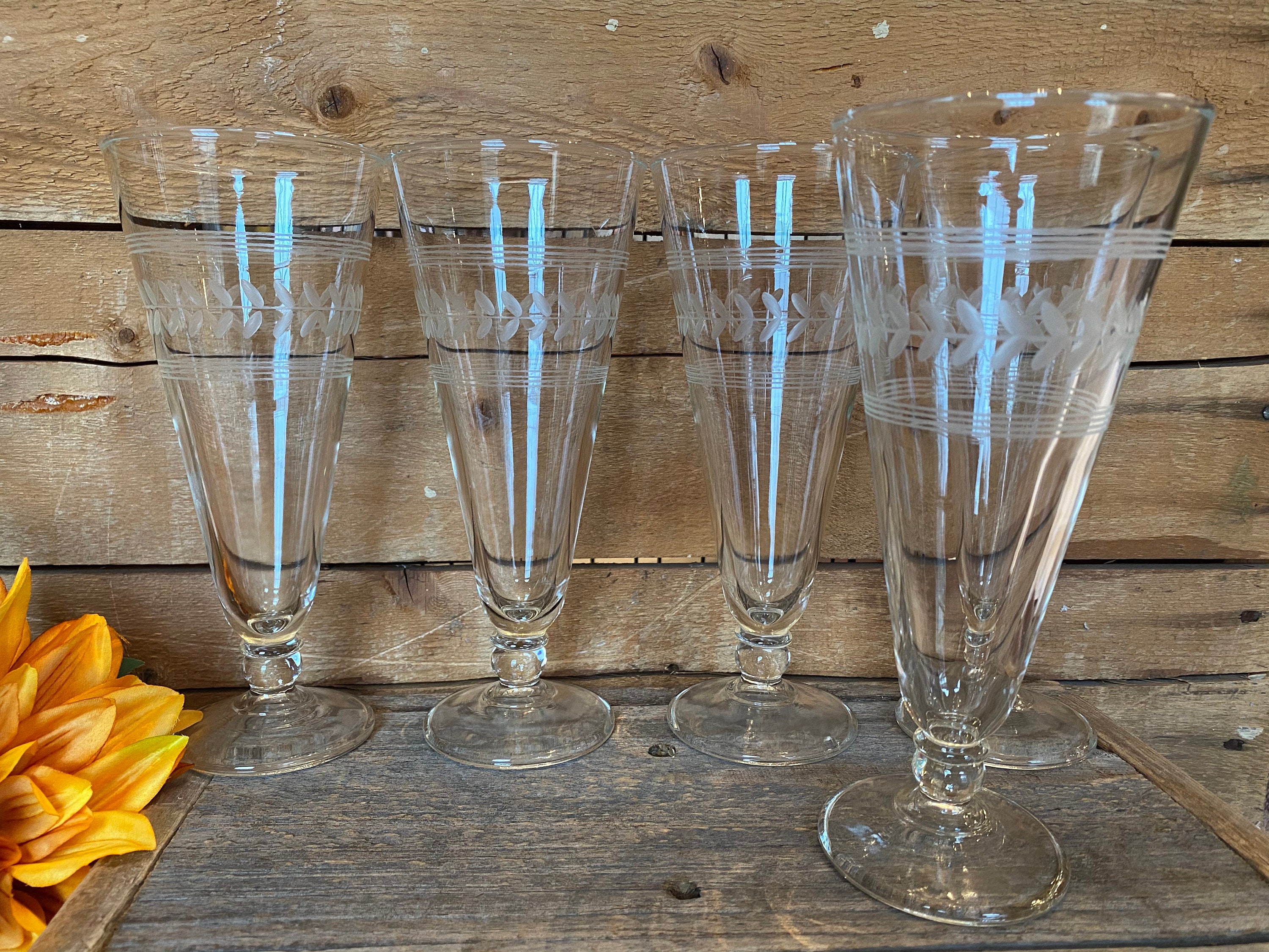 Etched Pilsner Parfait Tapered Glasses Short Stemmed Set of Etsy 日本
