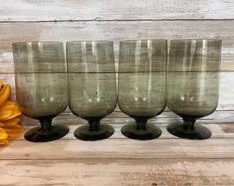 MCM - Moss Green - Pedestal Glassware - Set of 4 - 5 3/4" Tall - 16 oz.