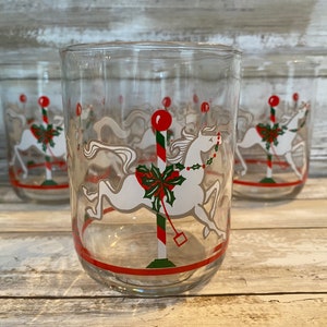 Vintage - Libbey - Holiday - Carousel Horses - Old Fashioned - Set of 4 - TWO Sets Available - 4 1/8&quot; - 16 oz.