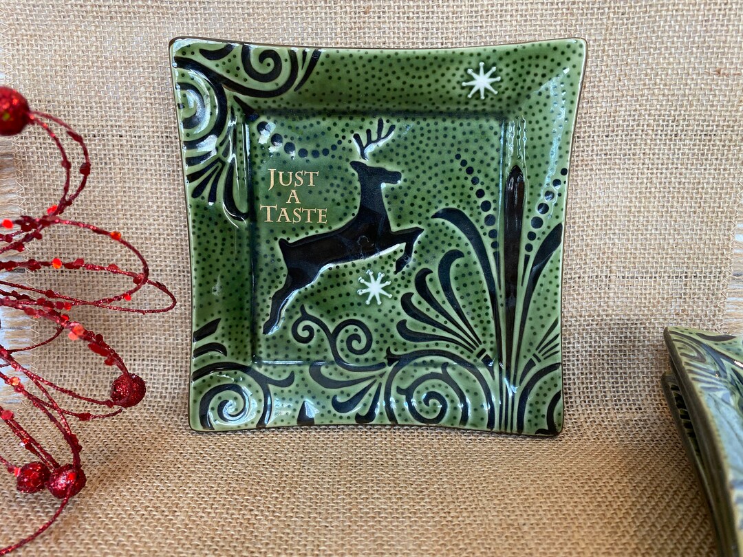 Grasslands Road Just a Taste Green Reindeer Appetizer Plate Set of 4 5