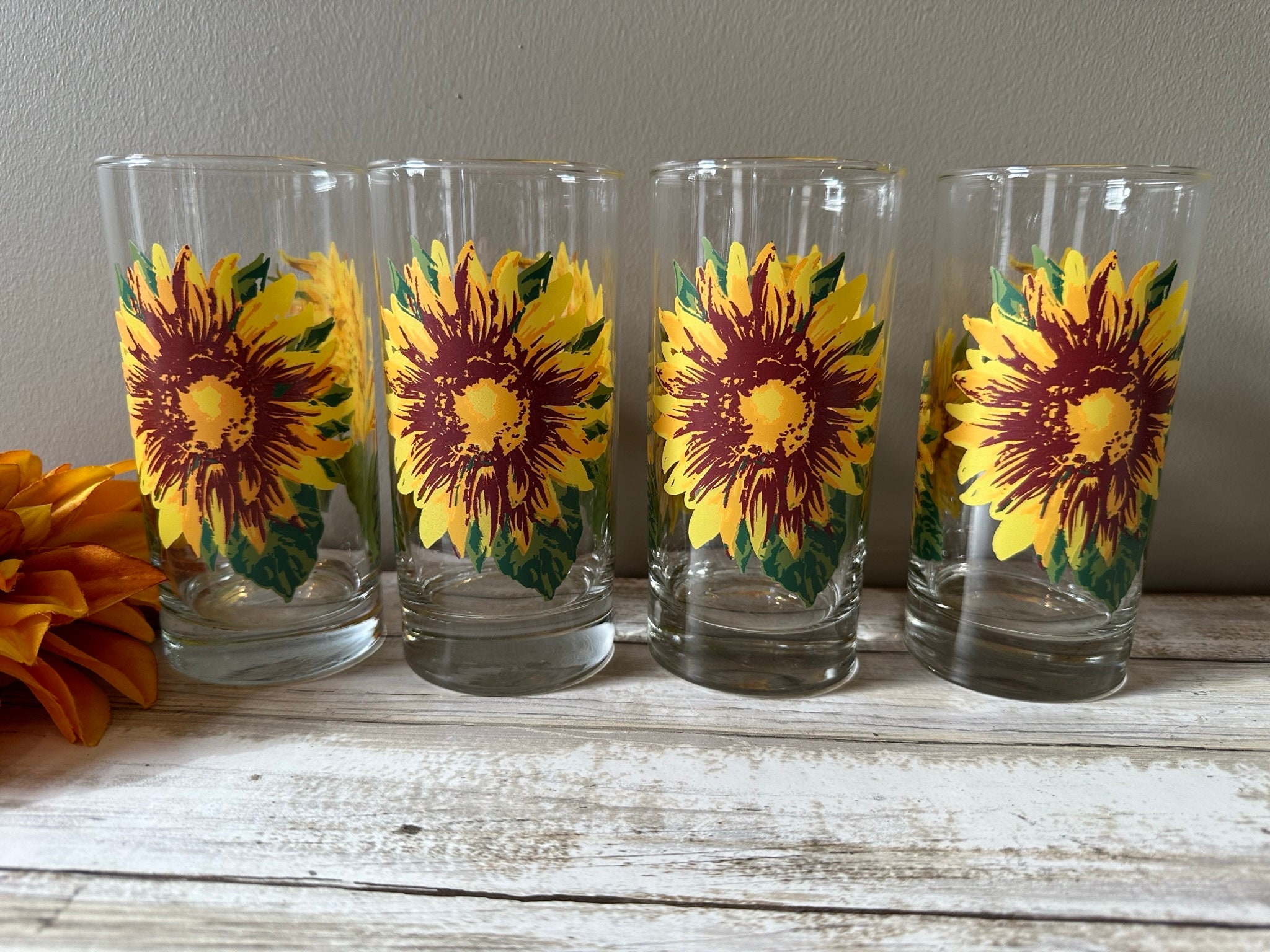 Sunflower Wine Glasses Set of 4, Sunflowers Gifts for Women , Wine Tumbler  Cup Glass Set - Sunflower Gift for House