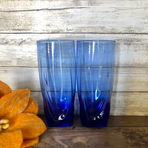 Vintage Cobalt Blue Tumblers - Set of 2 - 6 3/4" Tall - 18oz.