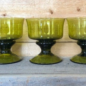 Olive Green Dessert Bowls - Pedestal Base - Set of 3