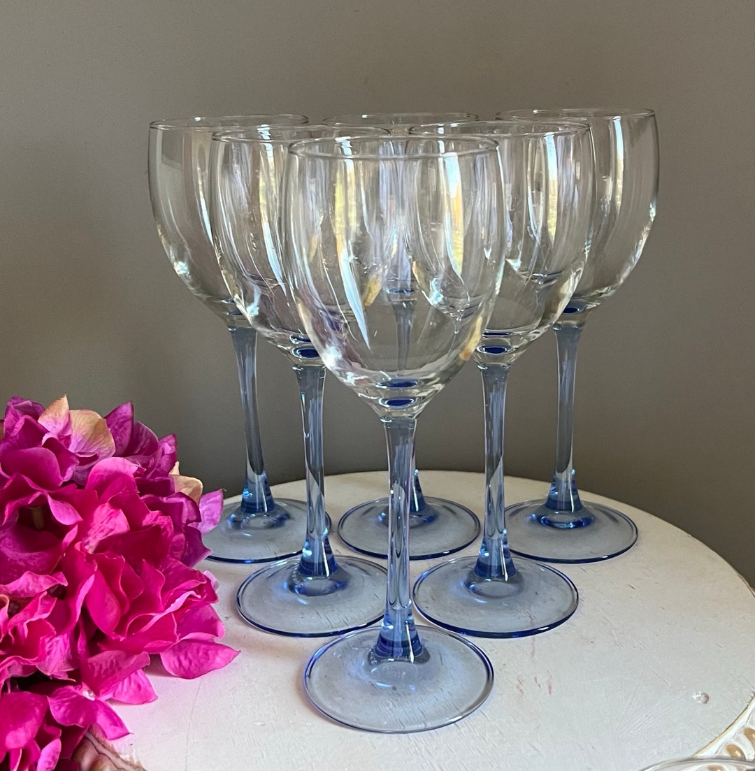 Luminarc Ice Blue Stem Wine Glasses Set of 6 7 3/4 Etsy