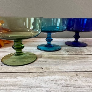 Mismatched - Dessert/Parfait - Glasses - Set of 3 - Blue/Green/Cobalt - Unmarked - 3&quot; Tall - Pretty!