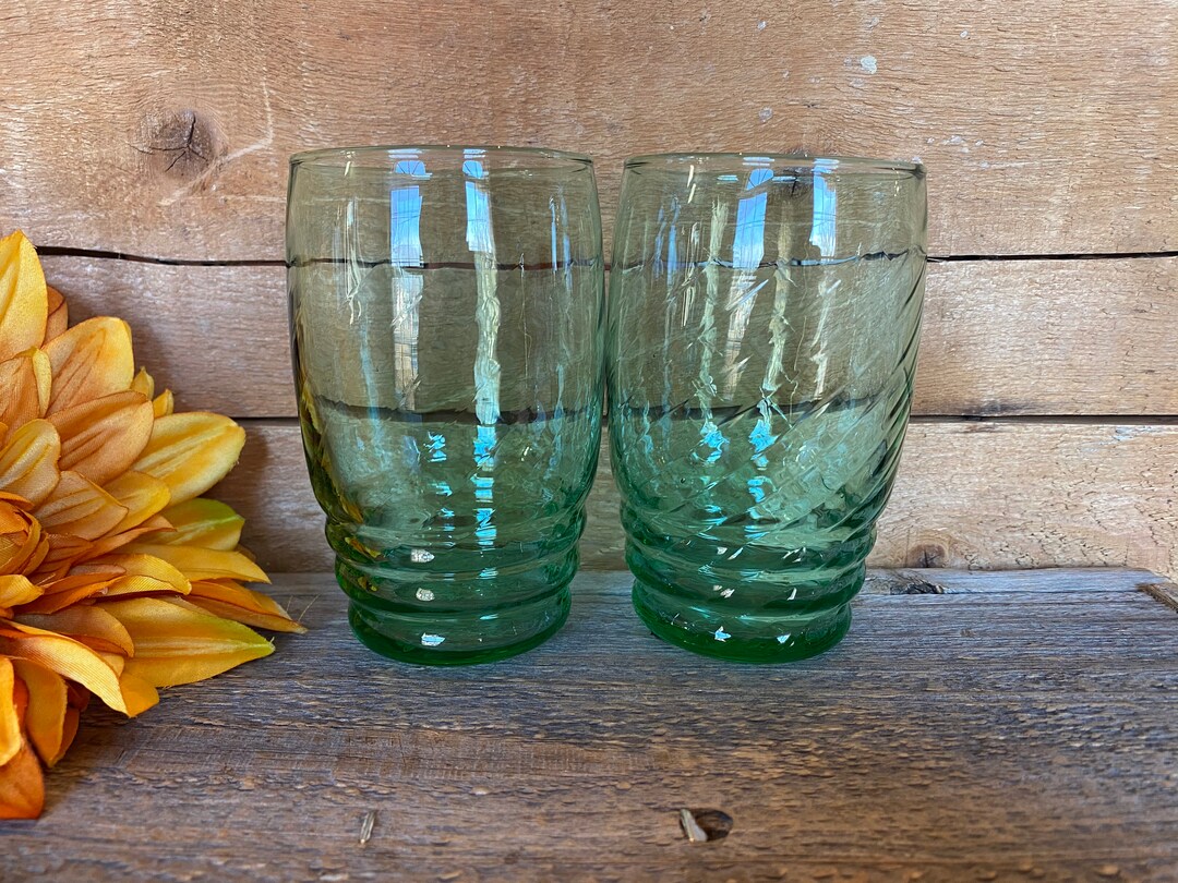 Vintage Libbey Spanish Green Tumblers Set of 2 4 Etsy