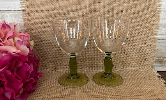 Green Square Stem Clear Bowl Wine Glasses Set of 2 5 1/2 Tall 8oz. Made in  Italy 