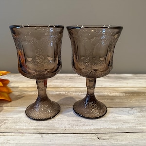 Vintage - Fostoria - Woodlands - Brown - Wine Glass - Set of 2 - 5 7/8&quot; Tall - 6 oz.