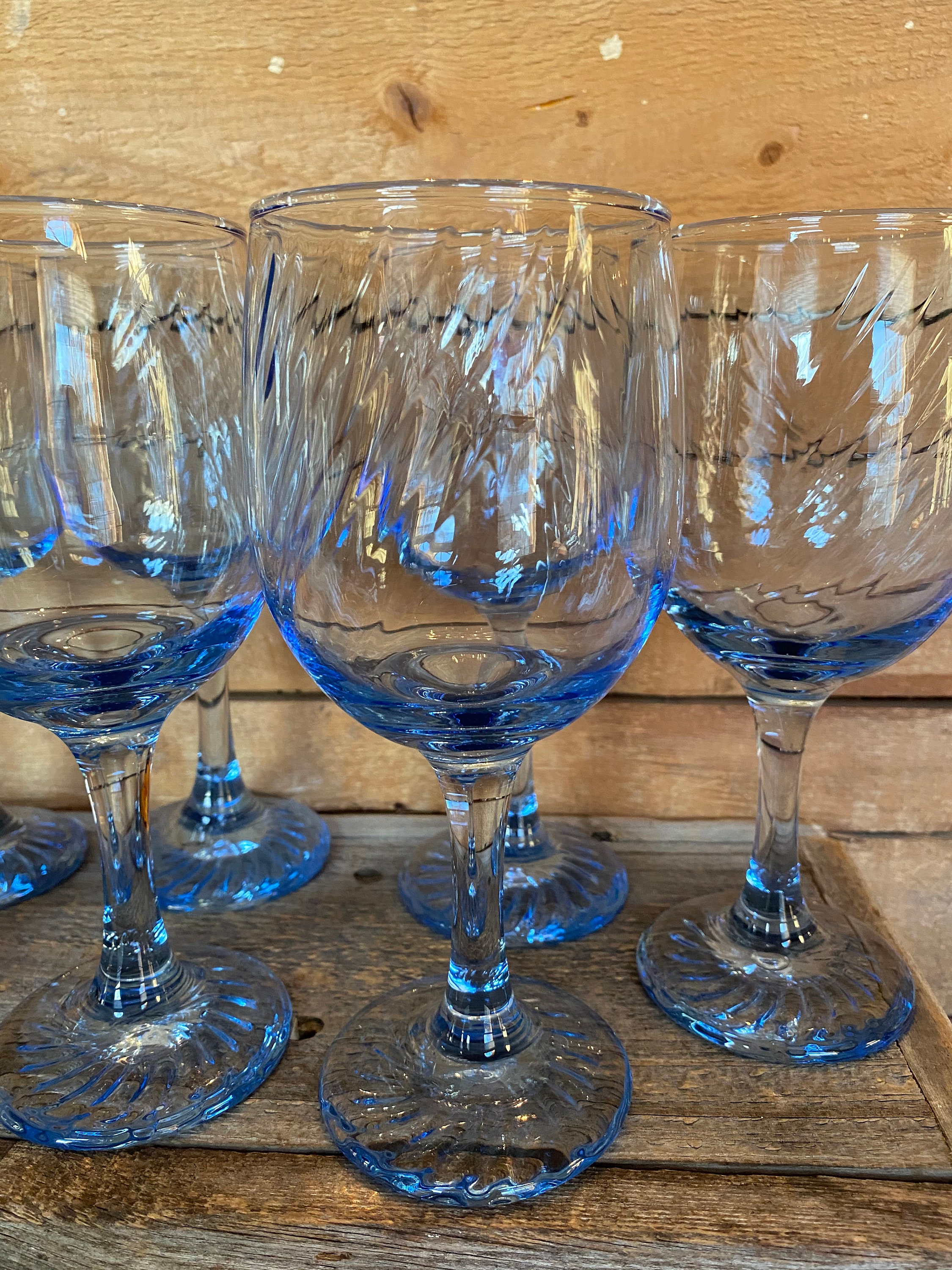 Vintage Libbey Swirl Light Blue Wine Glasses 12 oz. Etsy