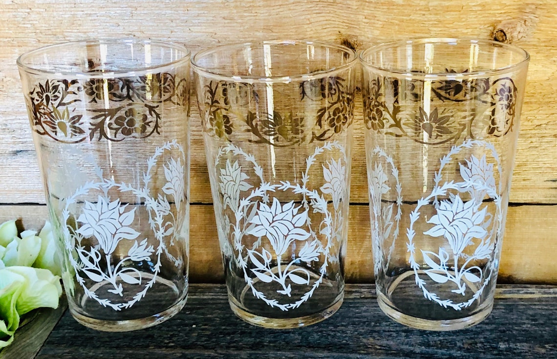 Federal Glass Co. Gold/White Drinking Glasses Set of 3 Etsy