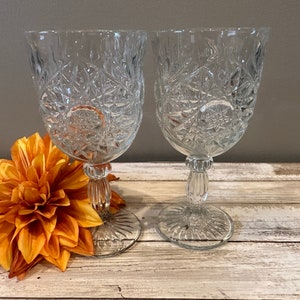 Libbey - Hobstar - Stemmed Water or Wine Goblets Glasses - Set of 2 - FOUR Sets Available - 12 oz. - 7 1/4&quot; Tall