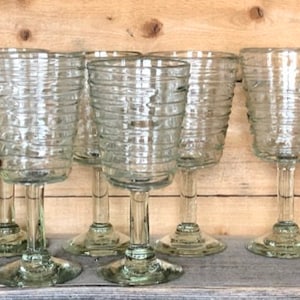 5 Available - Hand Blown Wine/Water Goblets - Clear Glass - &quot;Striped Blown Glass&quot; - Sold Separately