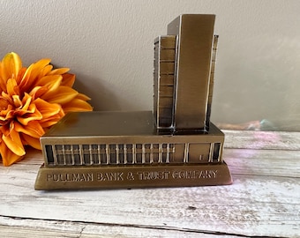Vintage - Pullman Bank & Trust Company - Metal Souvenir Bank - With Key - 5 3/4" Wide - 4 3/4" Tall