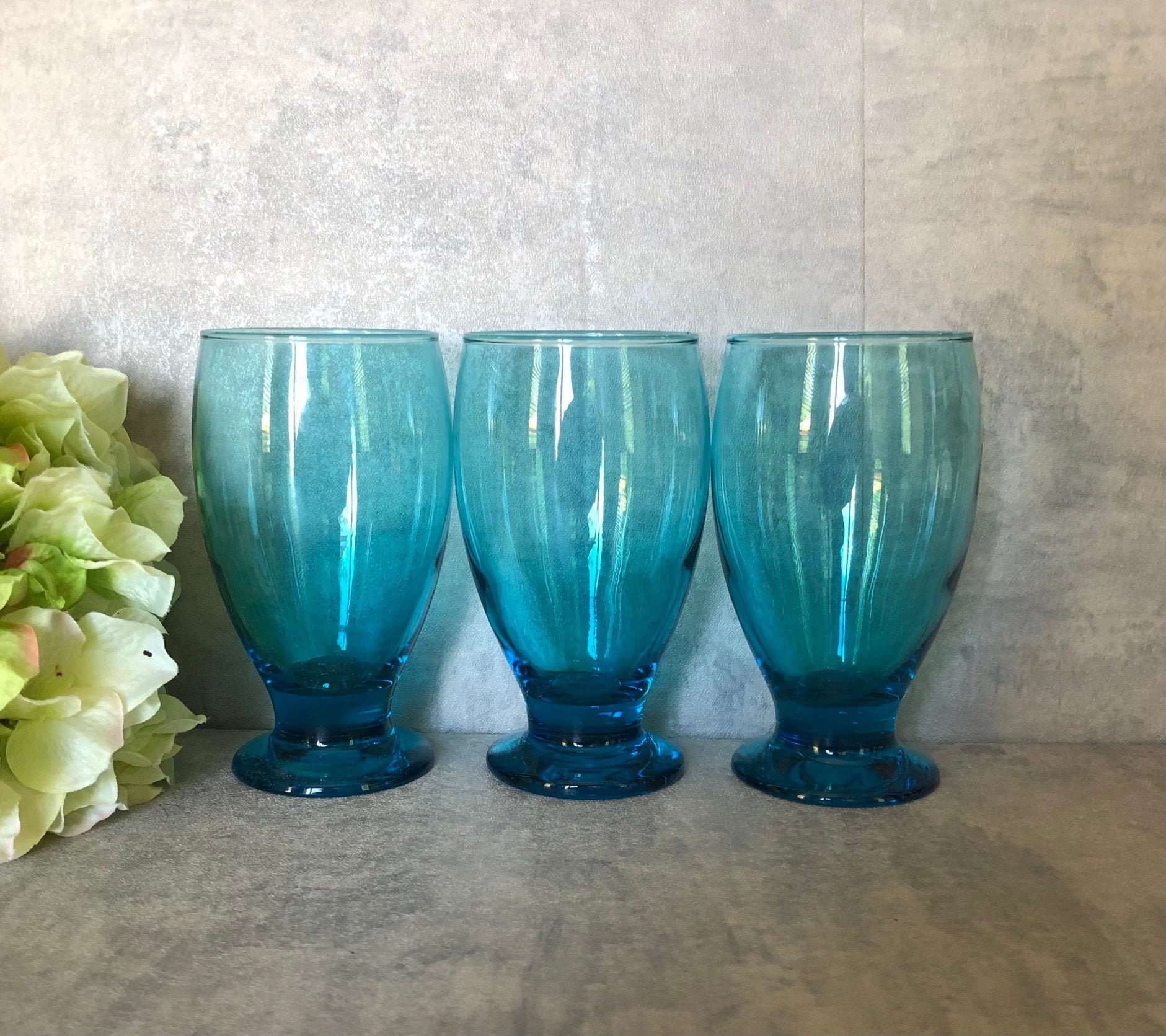 Aqua Blue Footed Water Glasses Set of 3 Etsy