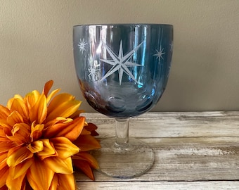 Vintage - Bartlett Collins - Atomic Star - Blue - Goblet - Barware - ONE Available - 6 1/4" Tall - 18 oz. - MCM