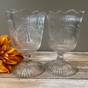 Antique - McKee Bros.  - Bellflower - Flint Glass - Clear - Spooner - TWO Available - 5 1/2&quot; Tall - GORGEOUS!