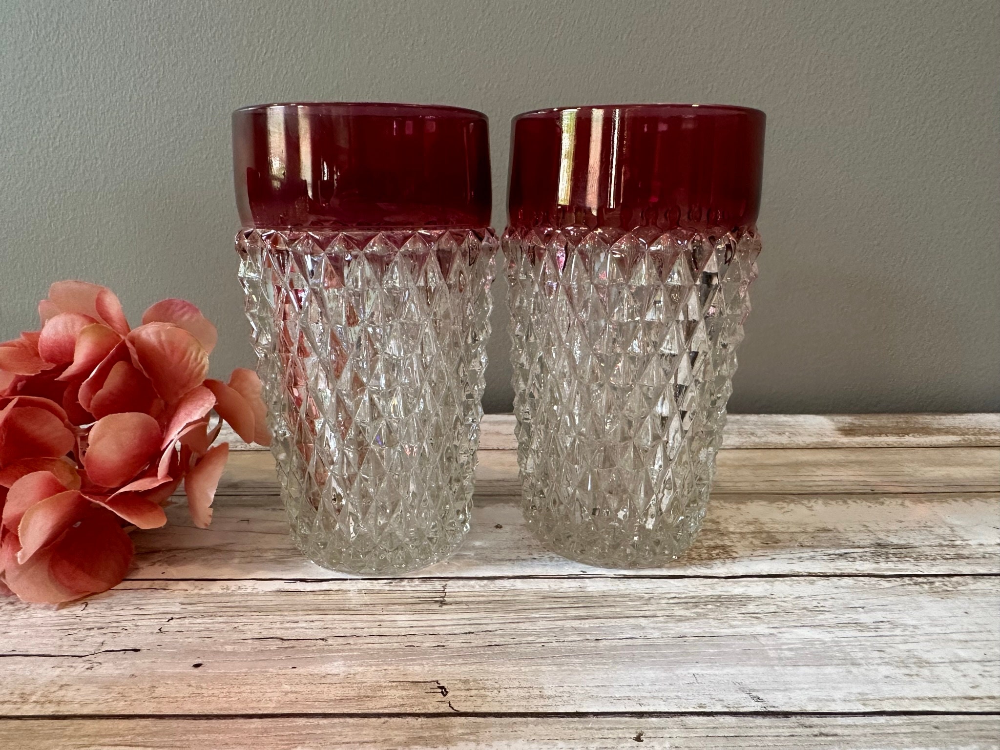 Thick Diamond Quilted Jelly Jar Drinking Glasses Set of 4 Everyday Use Iced  Tea Tumblers, Coolers Retro Country Pastoral Farmhouse Kitchen 