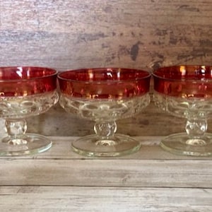 Vintage - Indiana Glass Kings Crown  - Cranberry Red Flash Glass - Sherbet/Dessert Glasses - Set of 3 (Darker Red)