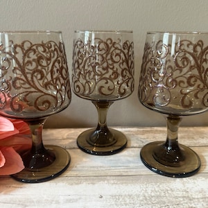 Libbey - Prado Water - Glasses - Prado Brown - Raised Swirl - Tawny Smoked Glass - Set of 3 - 5 7/8&quot; Tall -12 oz.