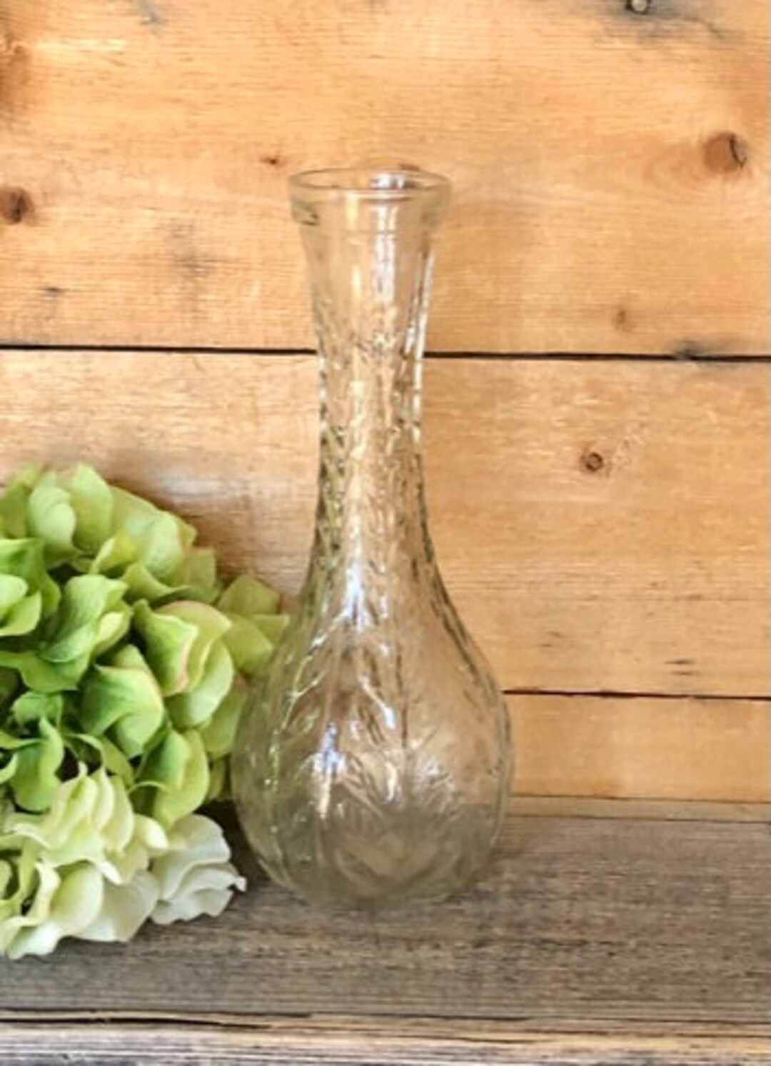 6 Available Vintage FTD Clear Glass Vases Embossed With Branches/leaves