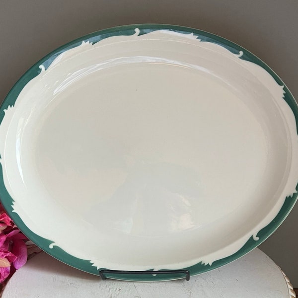 Syracuse 13" Oval Serving Platter - Wintergreen (Wavecrest Edge) - 2 Available - Sold Separately - Heavy Restaurant Dishware