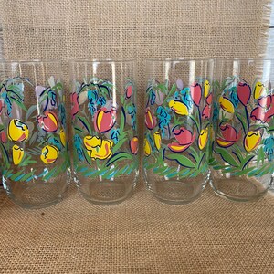 Springtime! - Floral Tumblers - Unmarked - 16 oz. - 5 3/4&quot; Tall - Set of 4 - 3 Sets Available