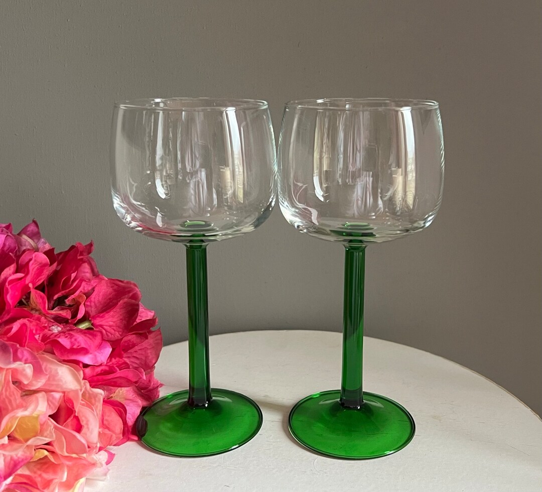 Luminarc Wine Glasses Emerald Green STRAIGHT STEM Set of Etsy