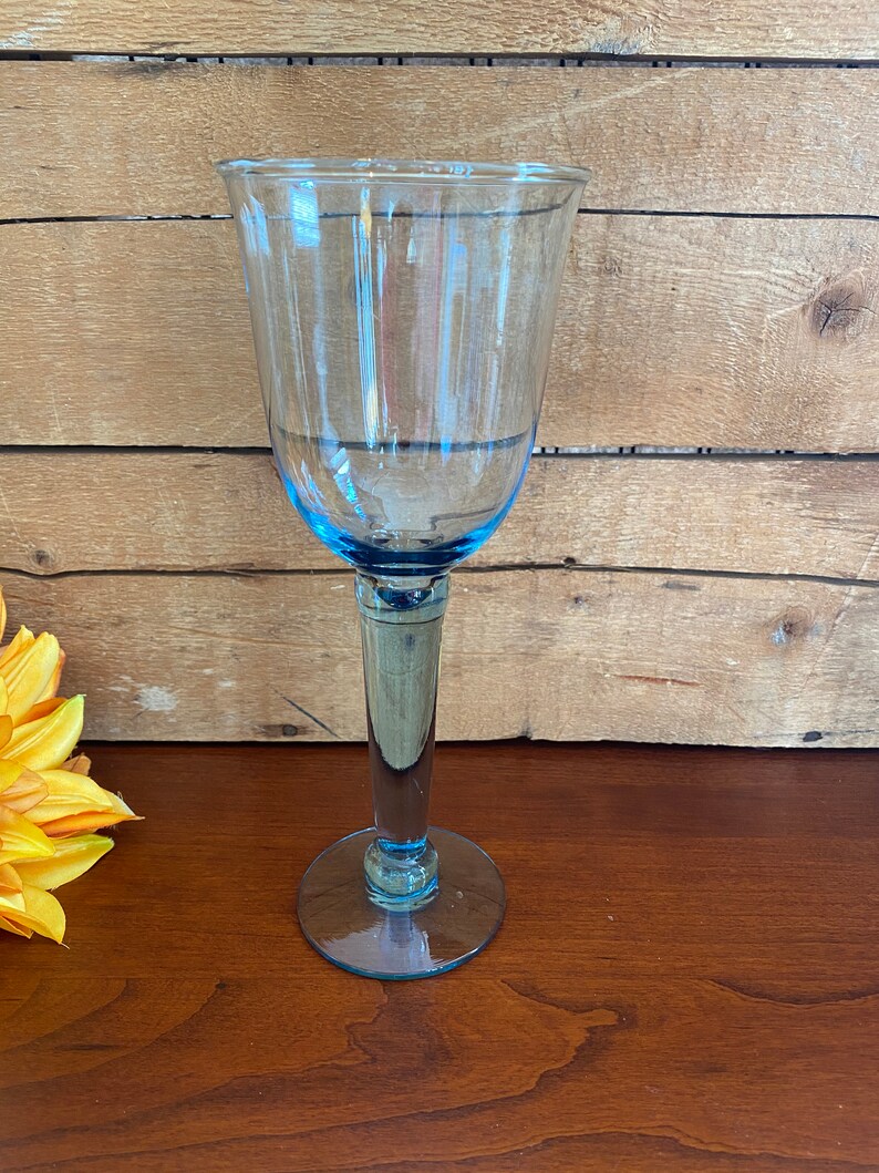 10 oz. Handblown Set of 5-8 58 Tall Tall Blue Wine Glasses