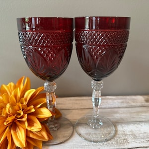 Cris D&#39;Arques Durand - Antique Ruby - Red - Wine/Water Goblets - Set of 2 - FOURTEEN Sets Available - 12oz. - 8&quot; - Beautiful!