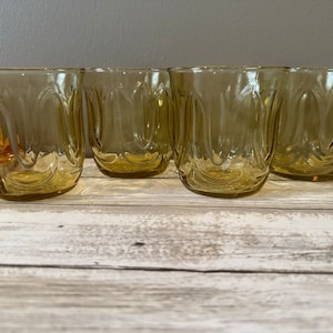 Vintage - Anchor  Hocking - Colonial Tulip - Amber - Old Fashioned - Set of 4 - TWO Sets Available - 3 1/4&quot; Tall - 10 oz.