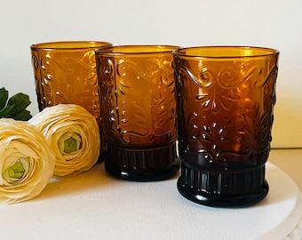 Anthropologie - Amber - Fleur De Lis Tumblers -  12 oz - 4.5” - Set of 3