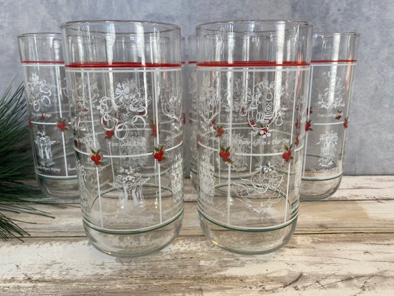 Libbey 12 Days of Christmas Drinking Glasses Pfaltzgraff Accent