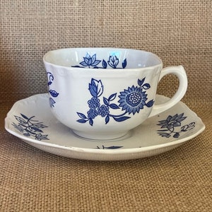 Double Phoenix Blue and White Coupes, Nikko Ironstone Bluebelle Coffee Cups/Saucers - Set of 5