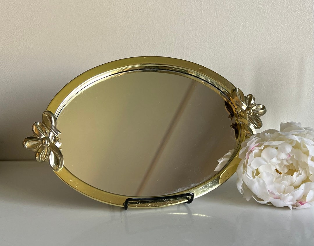 Vintage Oval Vanity Mirror - Gold Trim With Ornate Bows - Etsy