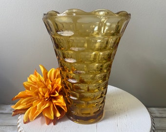 Vintage - Federal Glass - Colonial - Yorktown Gold /Amber Flower Vase - 8"
