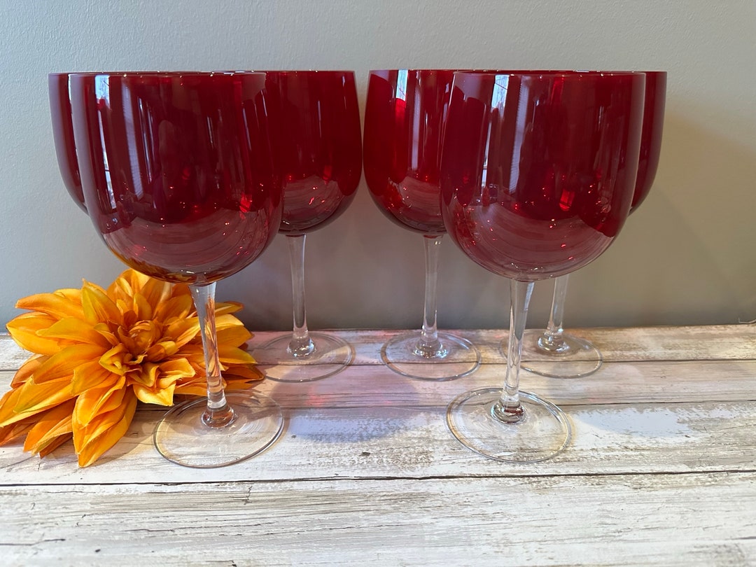 Crate & Barrel Ruby Red Wine Glass Set of 2 THREE Sets Available 8 1/4