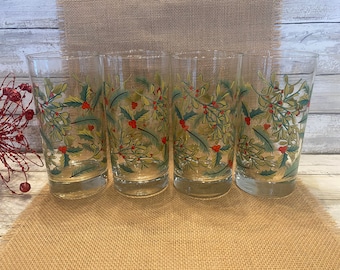 Libbey - Crisa - Holly Berry Christmas Tumblers - 16 oz. - 6" Tall - Set of 4 - 2 Sets Available