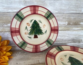 Benchmark - Christmas Tree - Plaid - Salad Plate - Set of 2 - 8 1/2"