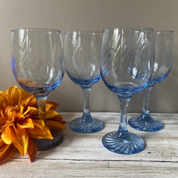 Libbey Swirl Blue Glasses Etsy