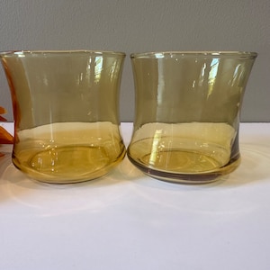 Curved - Tulip Shape -  Amber - Short Tumblers/Old Fashioned - Set of 2 - 3 1/4&quot; Tall