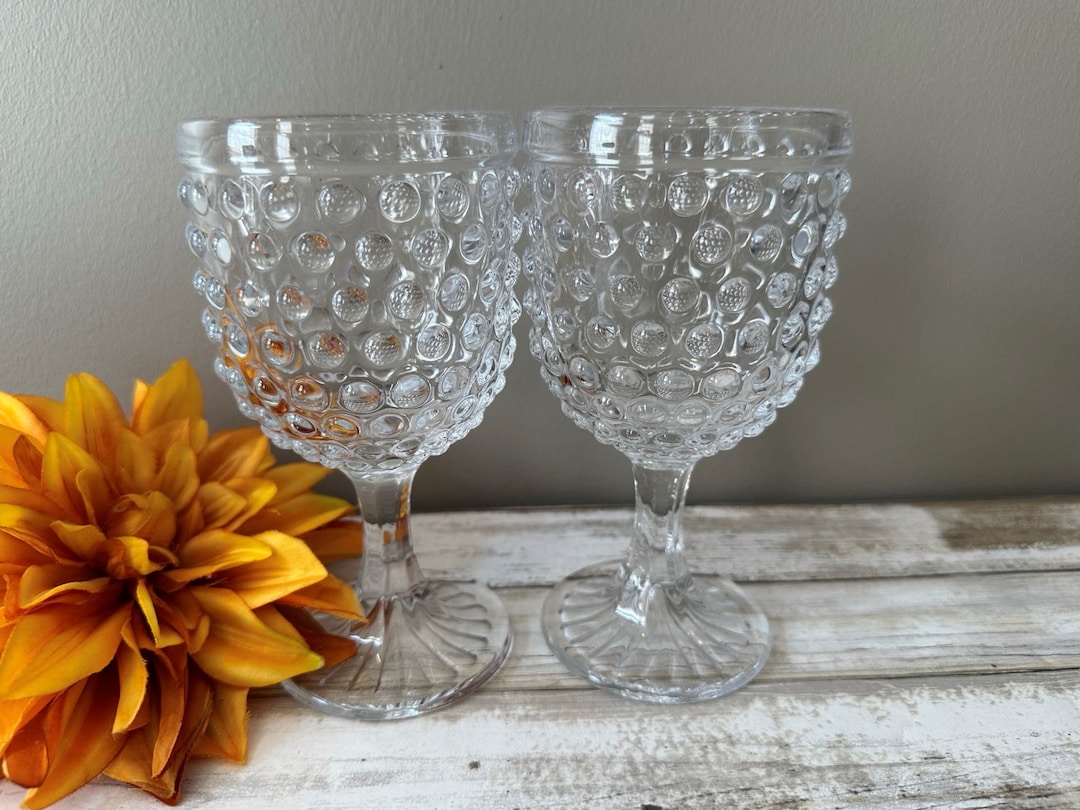 Hobnail Clear Stemmed Water Goblets Set of 2 FIVE Etsy