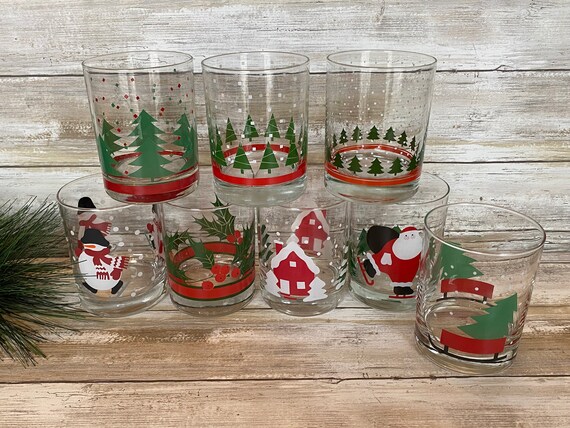 Mismatched Holiday Old Fashioned Glassware Set of 8 4 1/4 14 Oz
