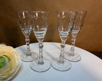 Rock Sharp - Cordial Glasses - Clear - Unknown Pattern - Set of 4 - 4 3/4" Tall - Beautiful!