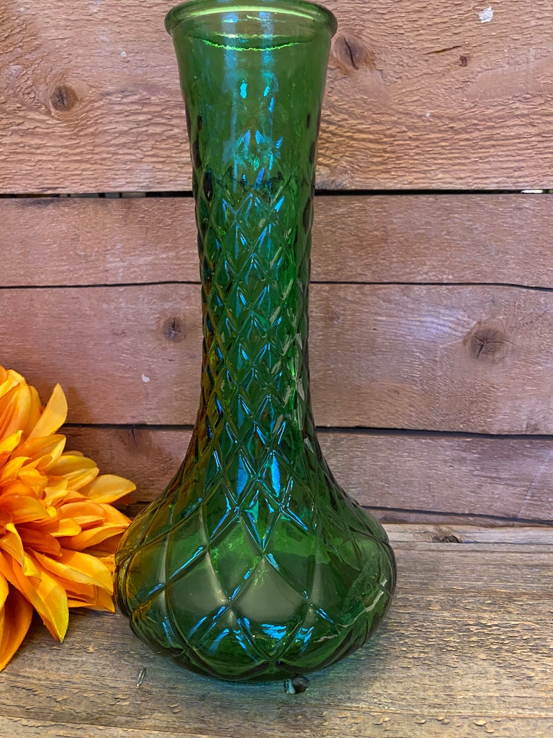 Vintage Green HOOSIER GLASS Vase 4095 Quilted Diamond Etsy
