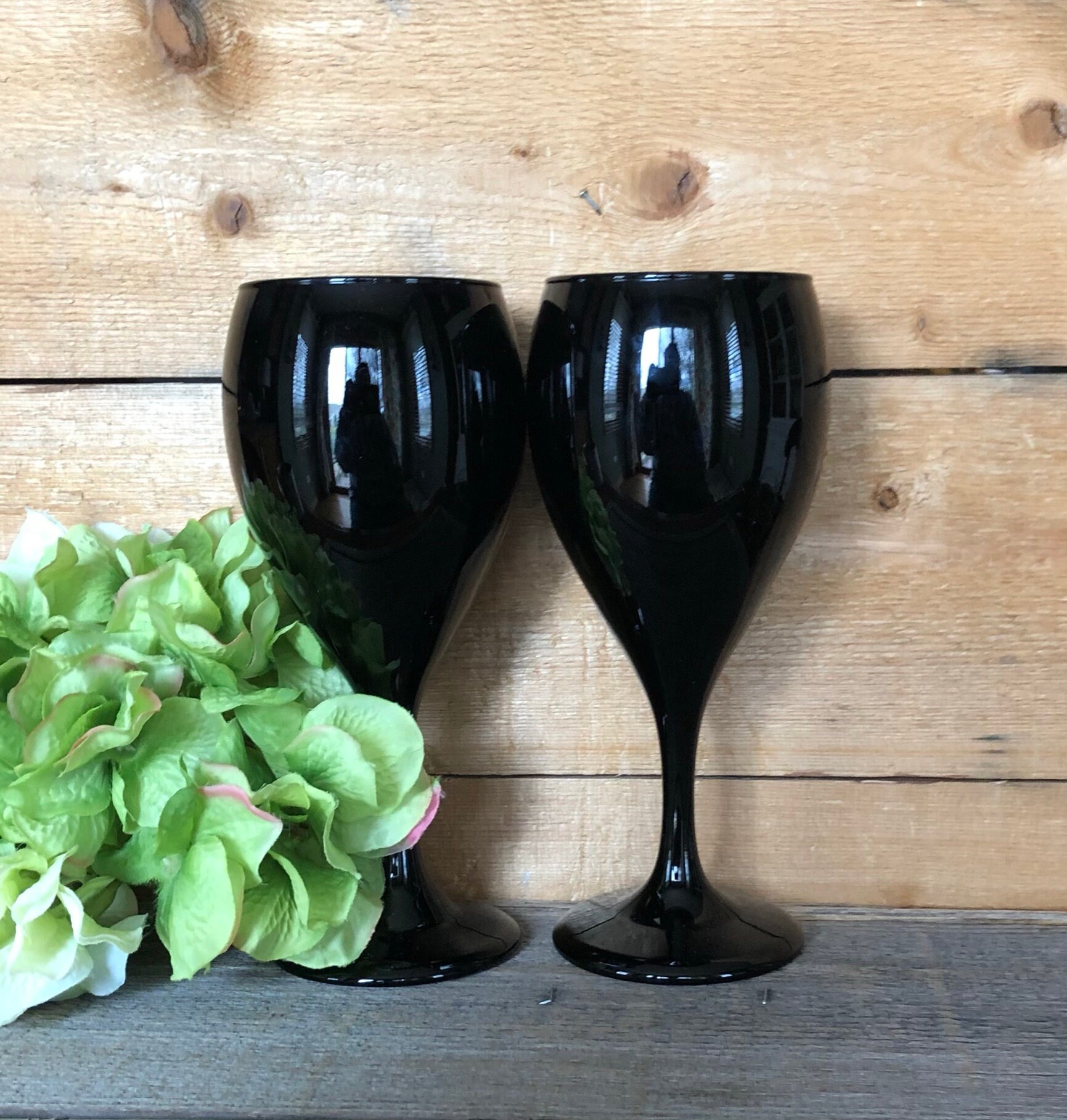Libbey Glass TEARDROP Black Water/ Wine Goblets Set of 2 Etsy