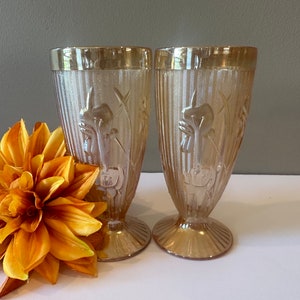 Jeannette Glass- Iris - Iridescent - Footed Tumbler - Set of 2 - 8 oz. - 6 1/8&quot; Tall